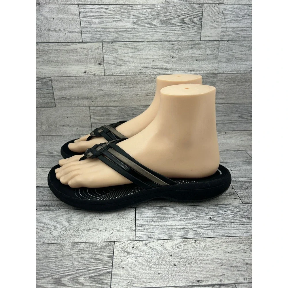 Clarks‎ Cloudsteppers Arla Kaylie Women Size 7 Black Pewter Flip Flop Sandals